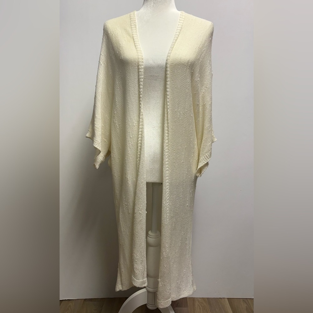 Forever 21 Knit Long Shawl Cardigan, Cream, Medium